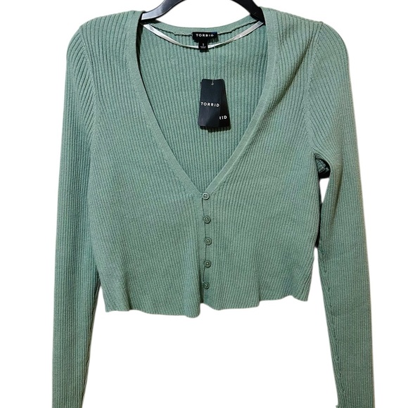 TORRID granite green crop button up cardigan sweater top size 1 (1XL-14/16) NWT! - Picture 1 of 6